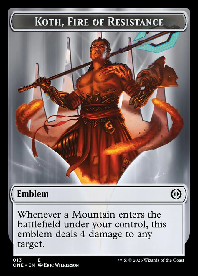 Phyrexian Mite (011) // Koth, Fire of Resistance Emblem Double-Sided Token [Phyrexia: All Will Be One Tokens] - Image 2