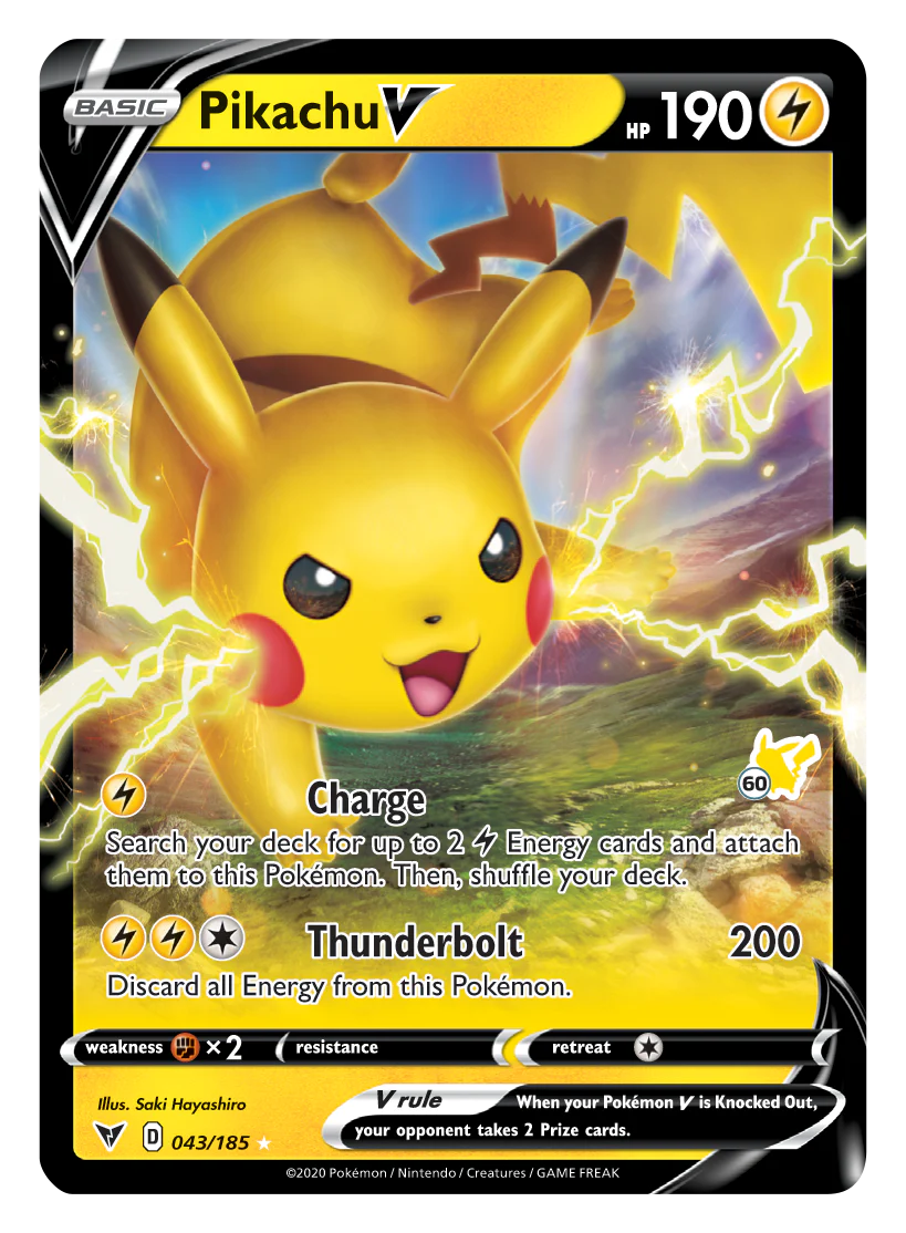 Pikachu V (043/185) (Pikachu Stamp #60) [Battle Academy 2022]